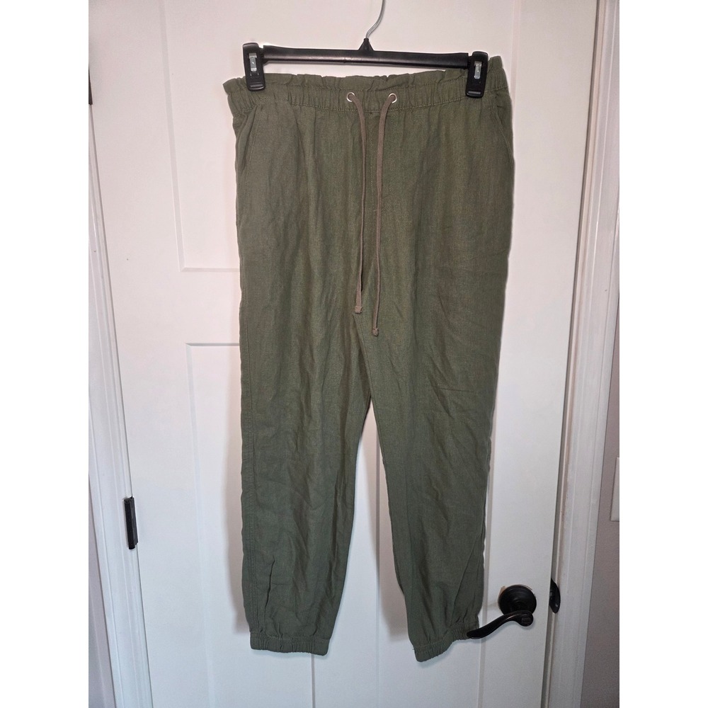 Social Standard by Sanctuary Olive Green Linen Blend Joggers‎ Paperbag Waist M